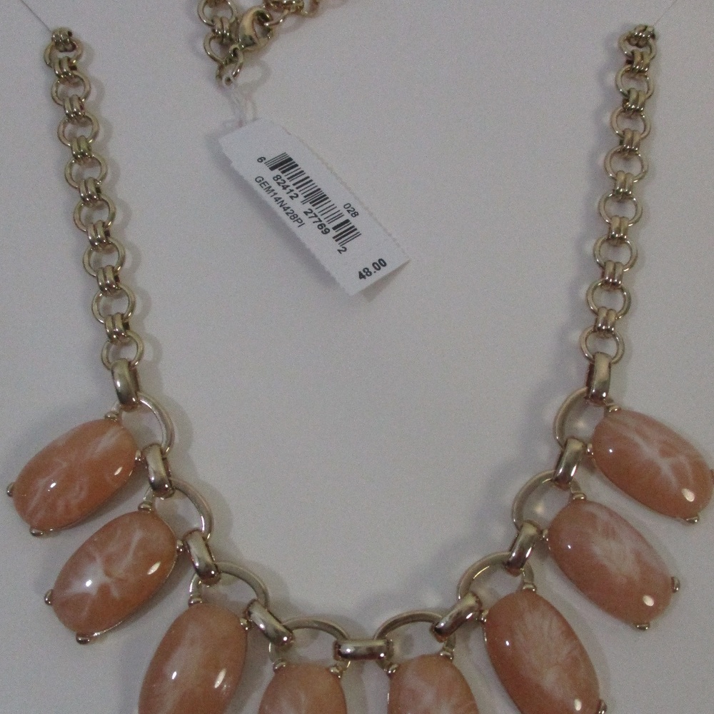 Nordstrom Lee by Lee Angel Peach Cabochon Swirl Stone Fan Necklace NWT 48